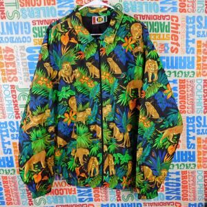 Vintage 90s All Over Jungle Print Jacket XL Full Zip Collared Loud Retro AOP